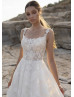 Scoop Neck Ivory Floral Lace Tulle Gorgeous Wedding Dress